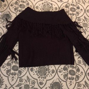 Off the shoulder fringe sweater!